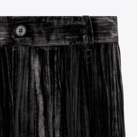 Zara Grey Crushed Velvet High-Waisted Straight Leg Trousers - Picture 14 of 14